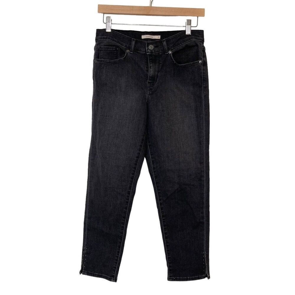 Levis Women's 6 Classic Crop Jeans  Black Denim Embellished Studded Side Slits